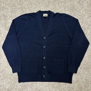 L.L. Bean Cardigan Mens Large Navy Blue Cotton Cashmere Button Front Preppy